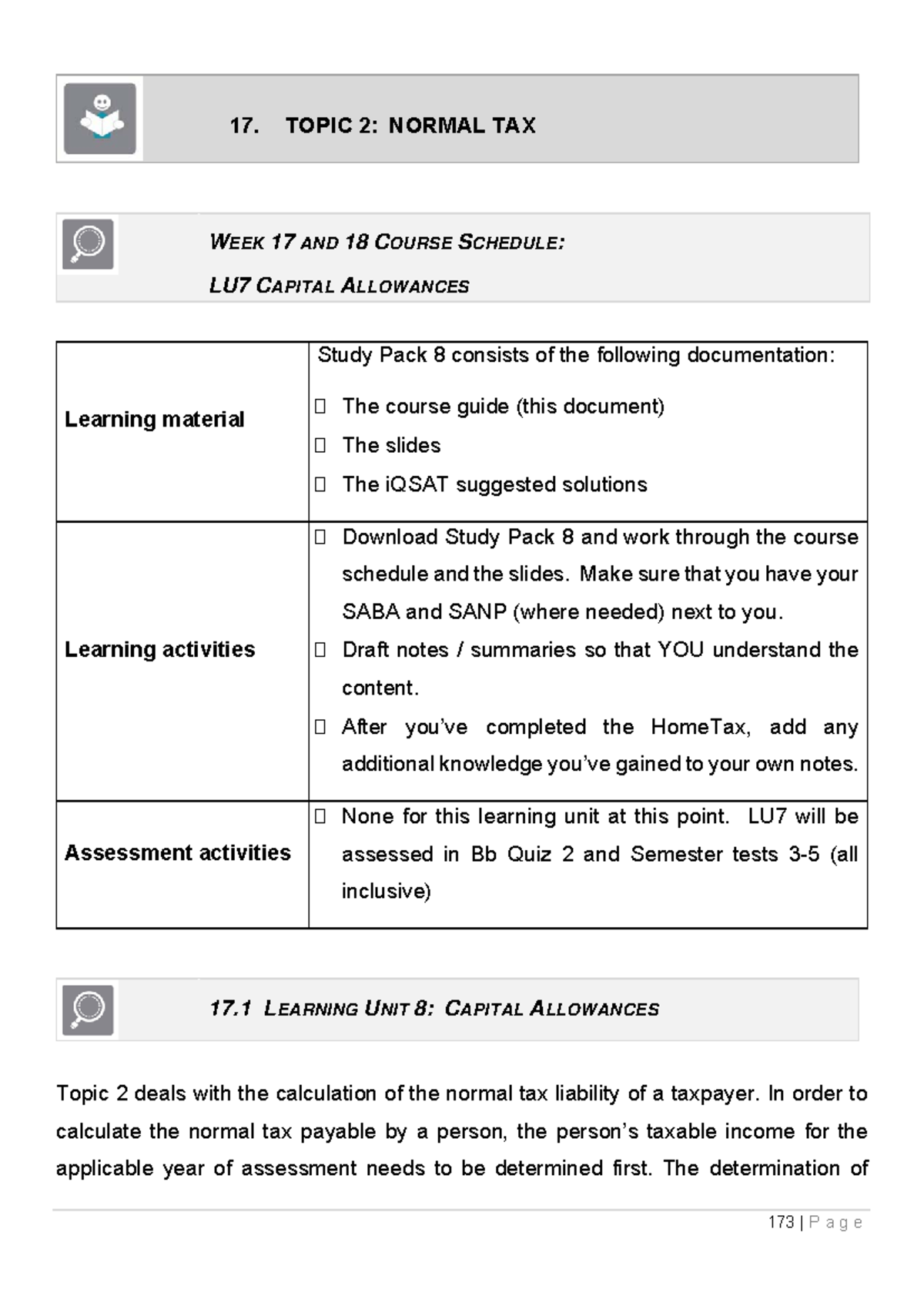 Special deduction - 17. TOPIC 2: NORMAL TAX W EEK 17 AND 18 C OURSE S ...