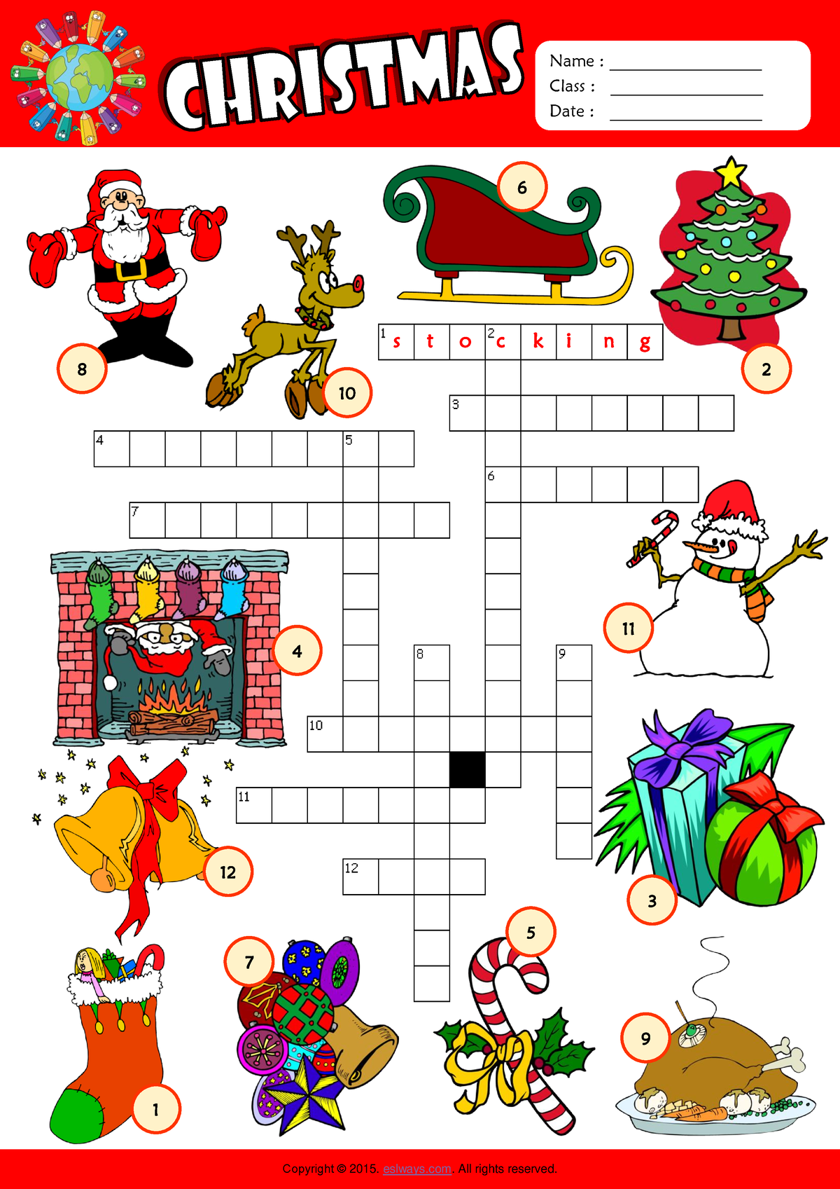 Christmas esl vocabulary crossword puzzle worksheet for kids-đã gộp ...