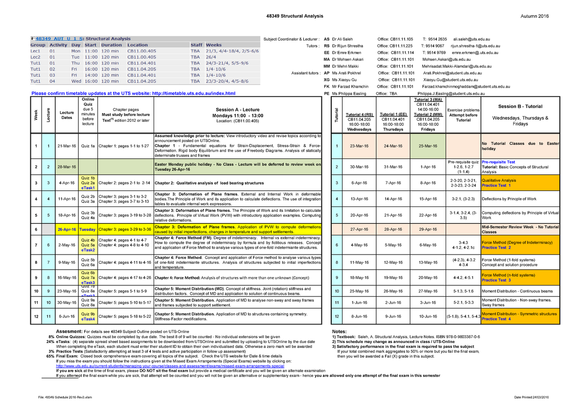 Subject Timetable Structural - 48349 - UTS - StuDocu