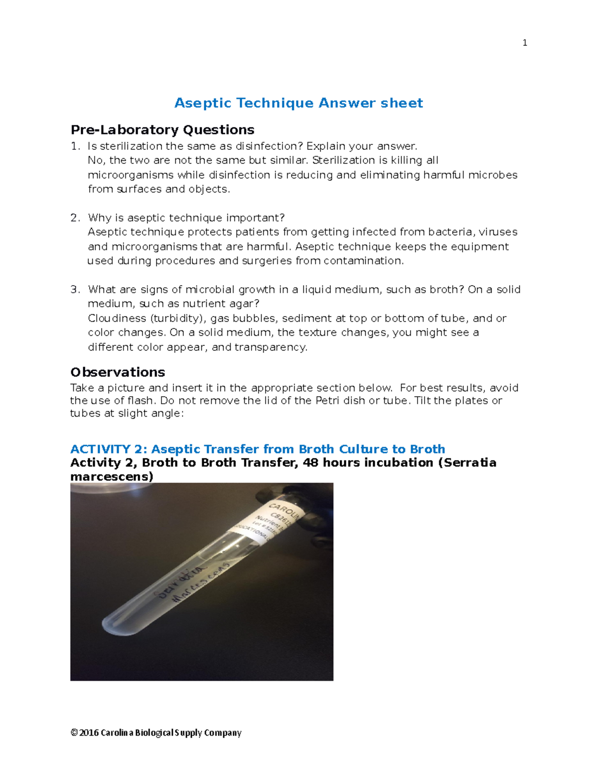 Aseptic Technique Answer Sheet Aseptic Technique Answer Sheet Pre