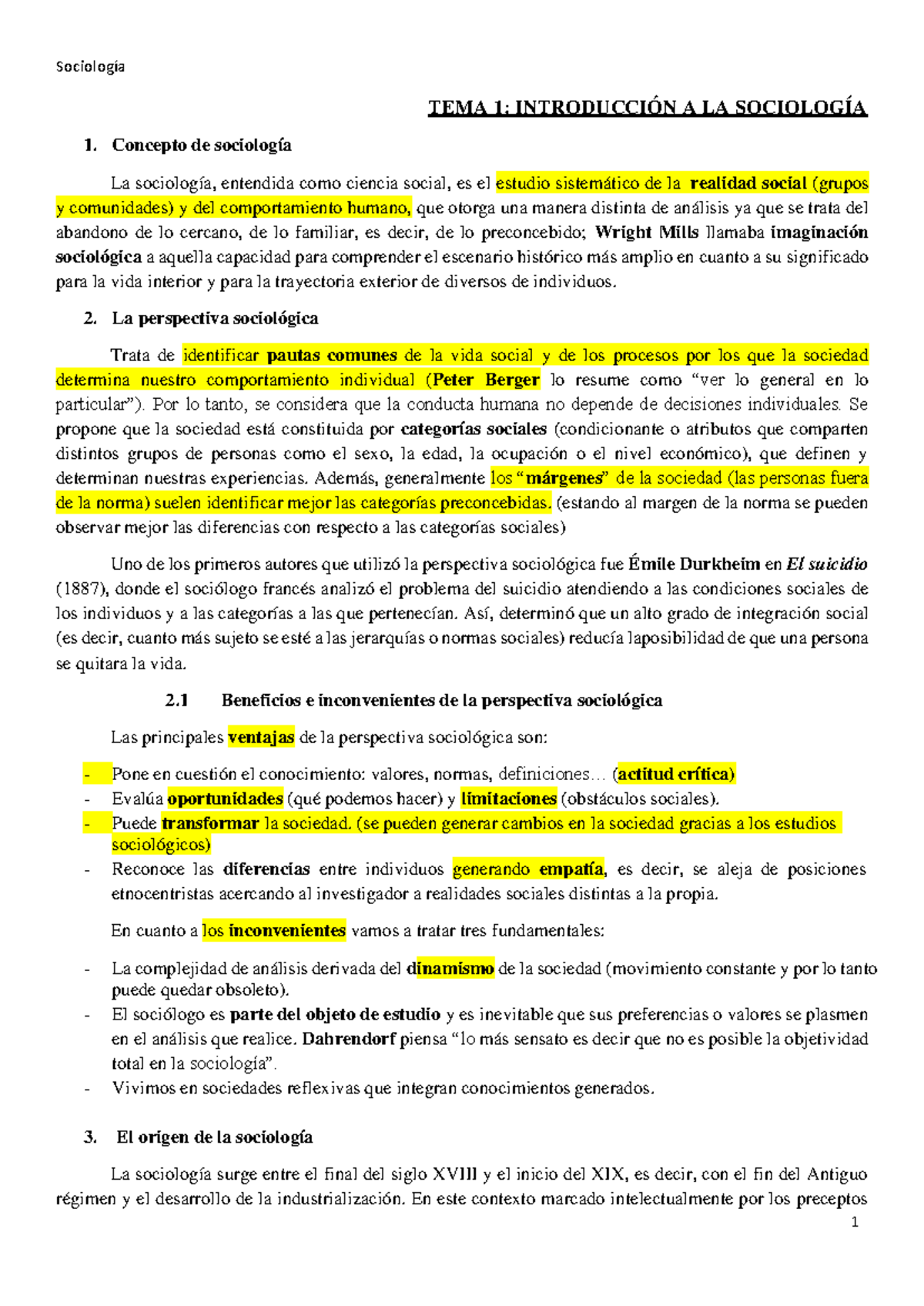 MAG Apuntes Sociologia - TEMA 1: INTRODUCCIÓN A LA SOCIOLOGÍA Concepto ...