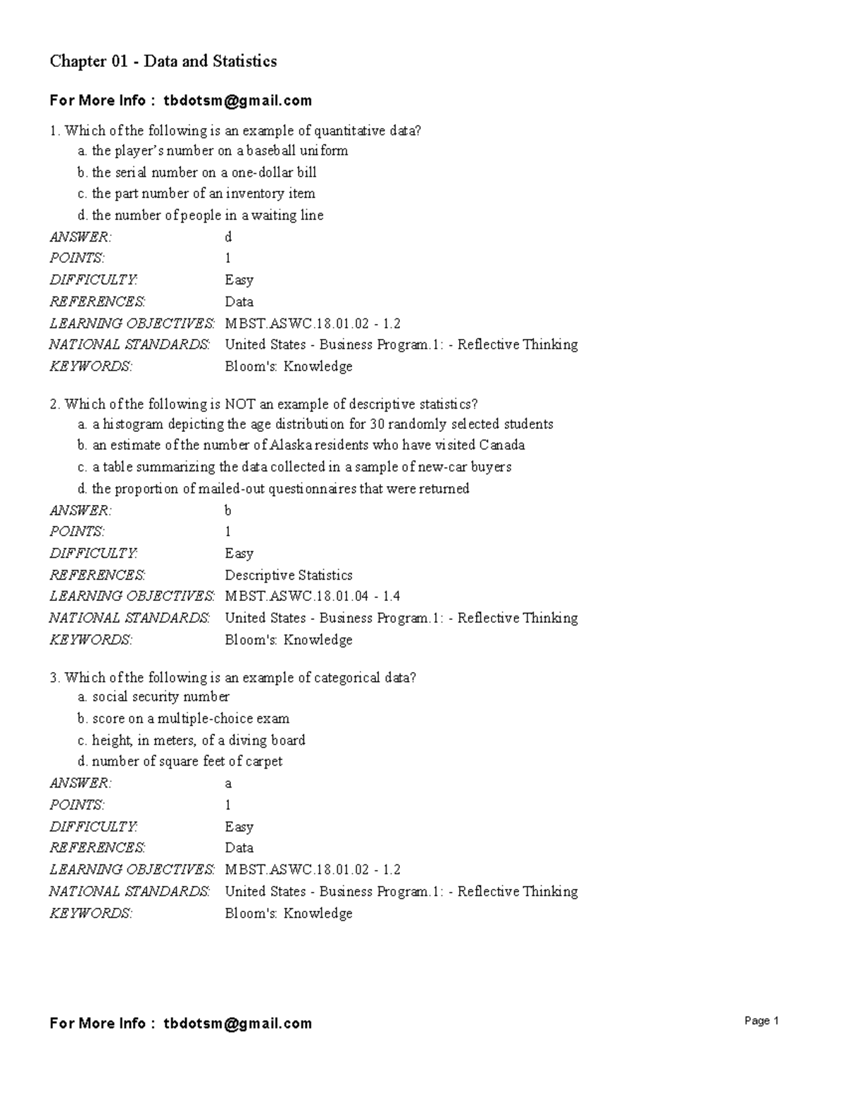 Test Bank and Solutions For Modern Business Statistics with