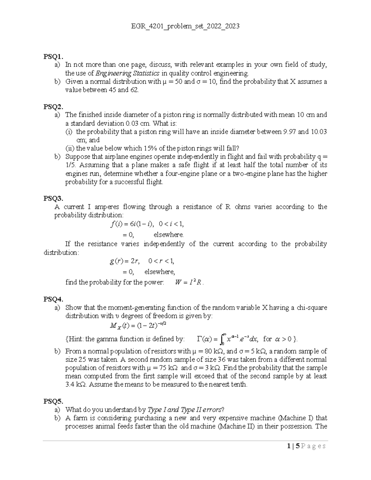 Problem set egr 4201 2022 2023 1 - PSQ1. a) In not more than one page ...