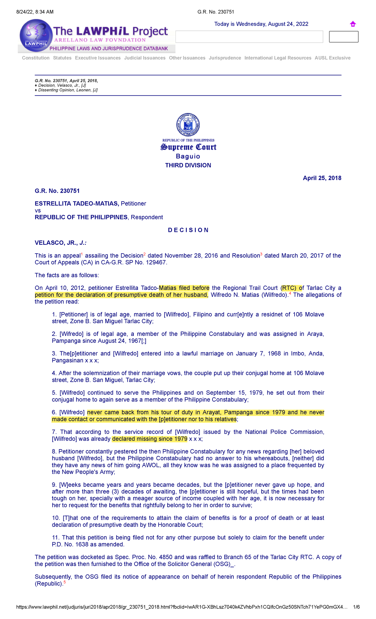 3. Matias v Republic - dsadsa - Constitution Statutes Executive ...