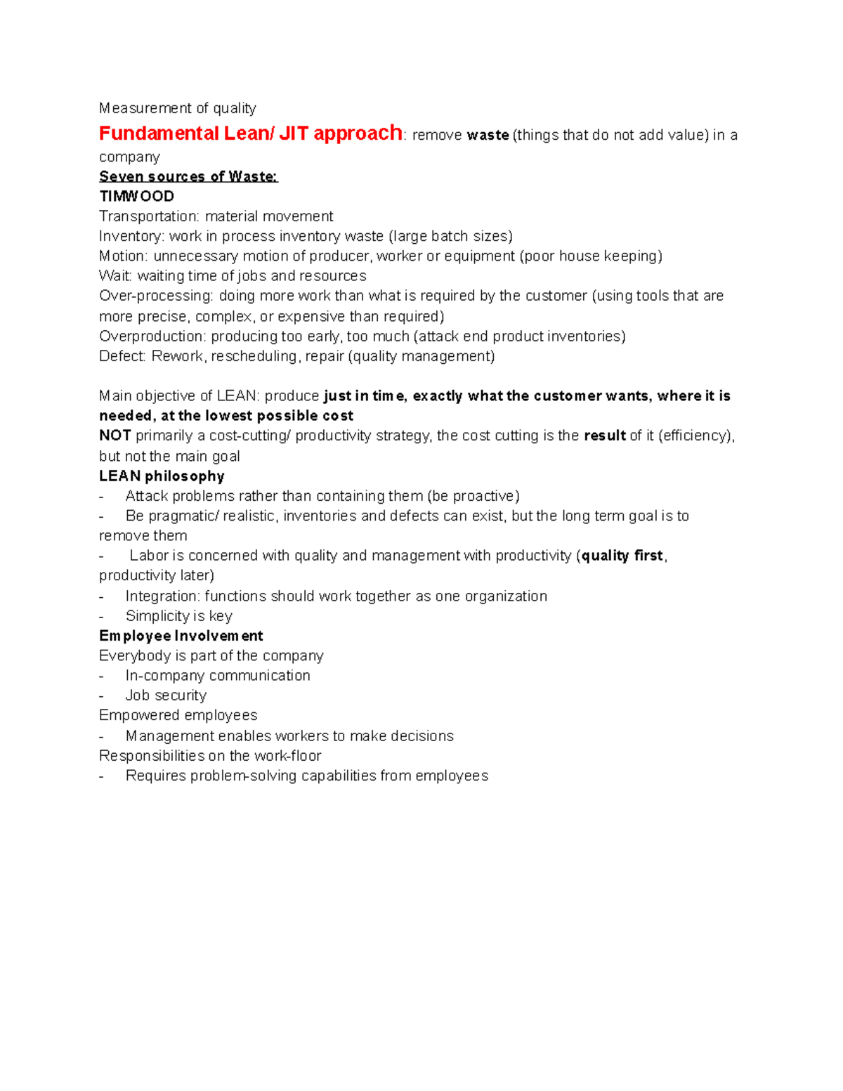 Global supply chain management lecture 5 summary Measurement of