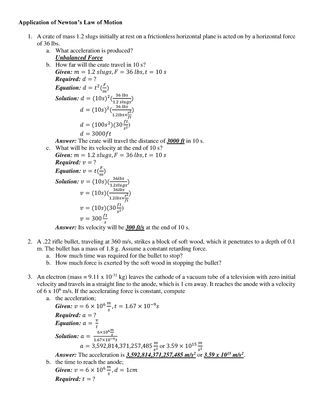 Application of Newton's Laws - a. What acceleration is produced ...