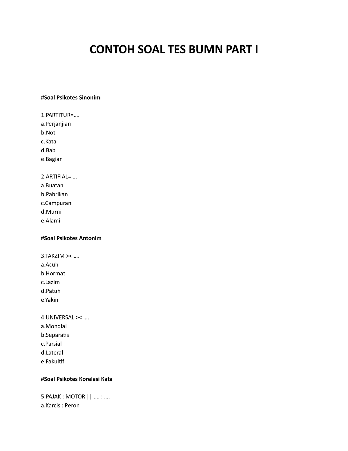 Contoh SOAL TES BUMN PART I - CONTOH SOAL TES BUMN PART I #Soal ...