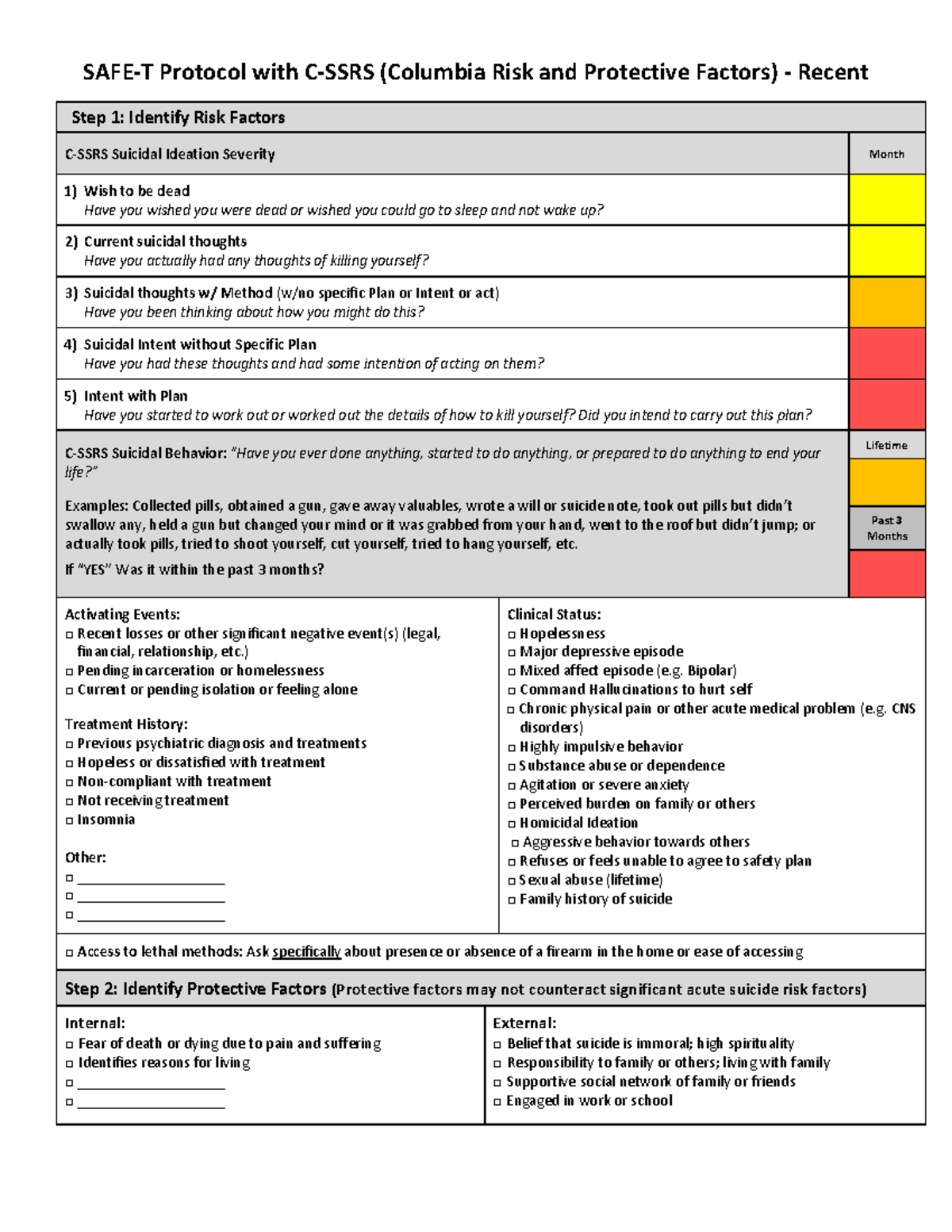 SAFE-T Protocol w C-SSRS and Columbia Risk and Protective Factors - If ...