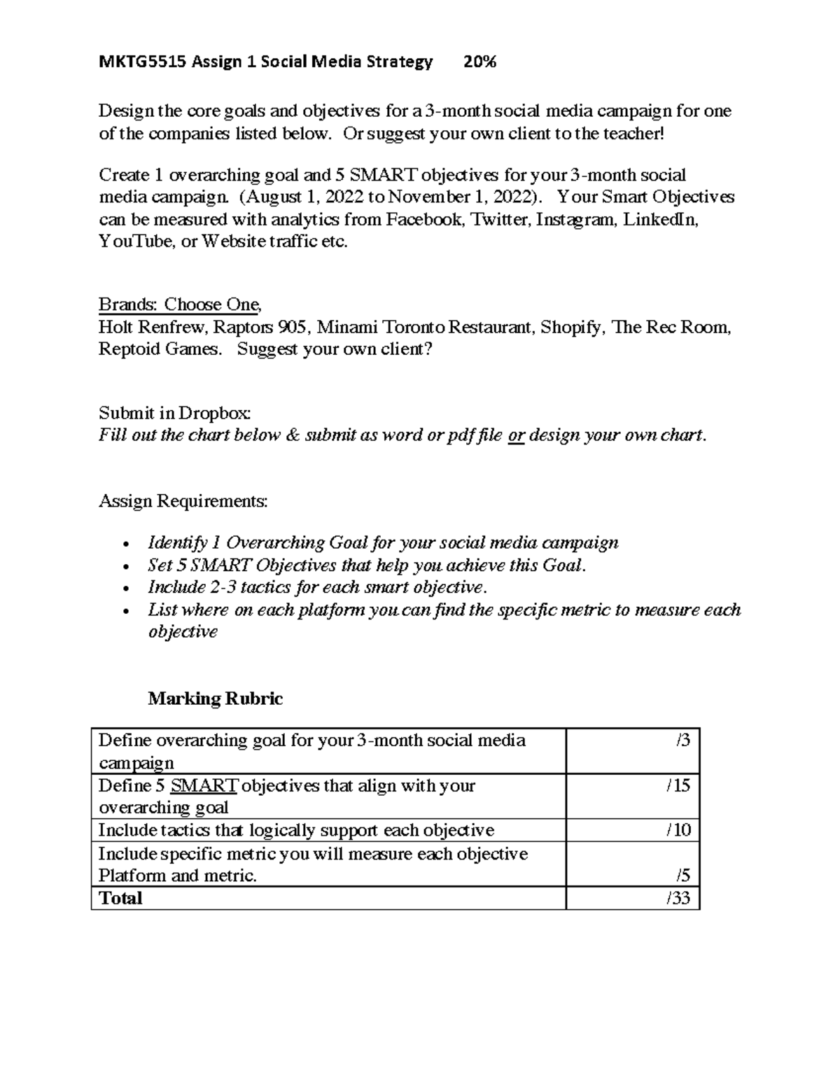 MKTG5515 Assign 1 Social Media Strategy (1) - MKTG5515 Assign 1 Social ...