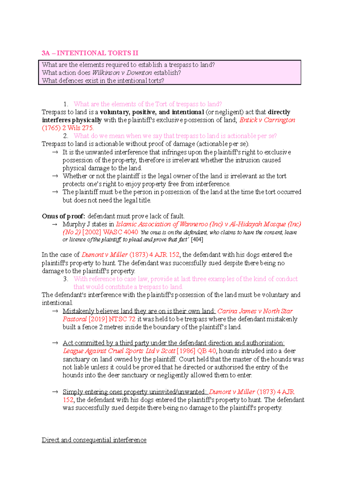 3A Intentional Torts 3A INTENTIONAL TORTS II What are the elements