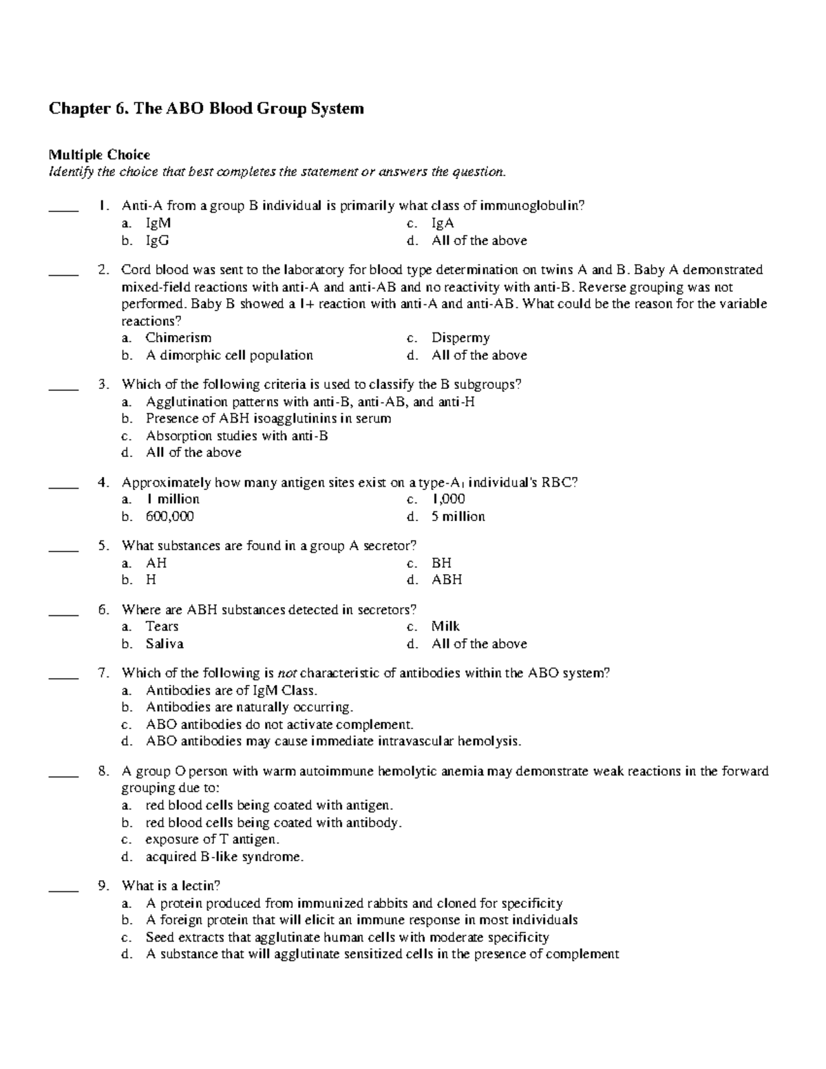 ch06-test-bank-for-modern-blood-banking-and-transfusion-practices-by