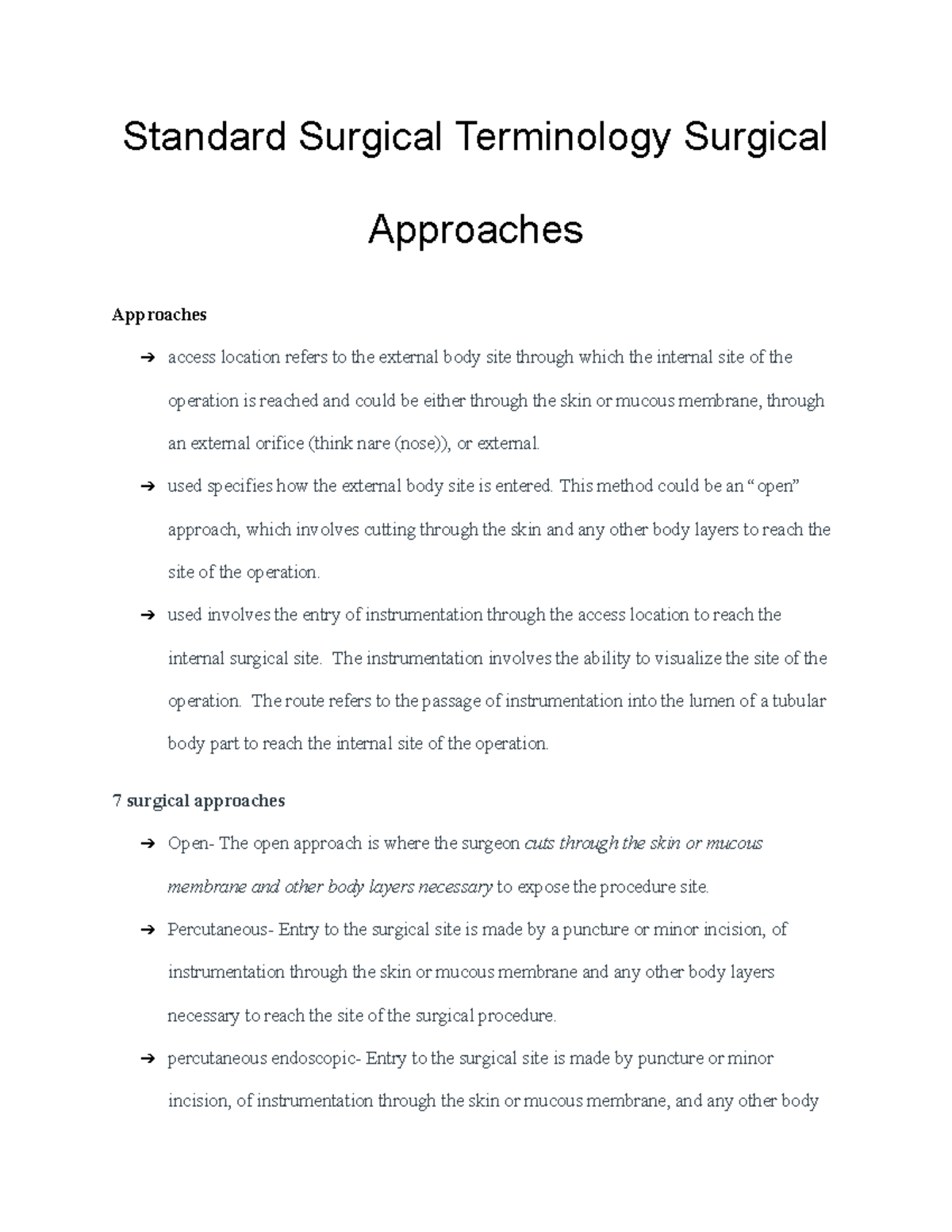 Standard Surgical Terminology Surgical Approaches Standard Surgical