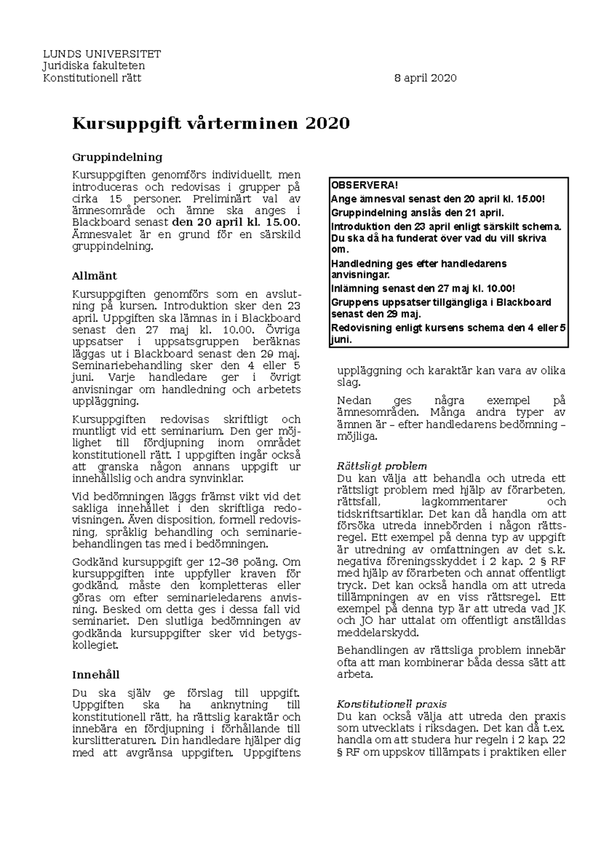 Information inför ämnesval vt20 - LUNDS UNIVERSITET Juridiska ...