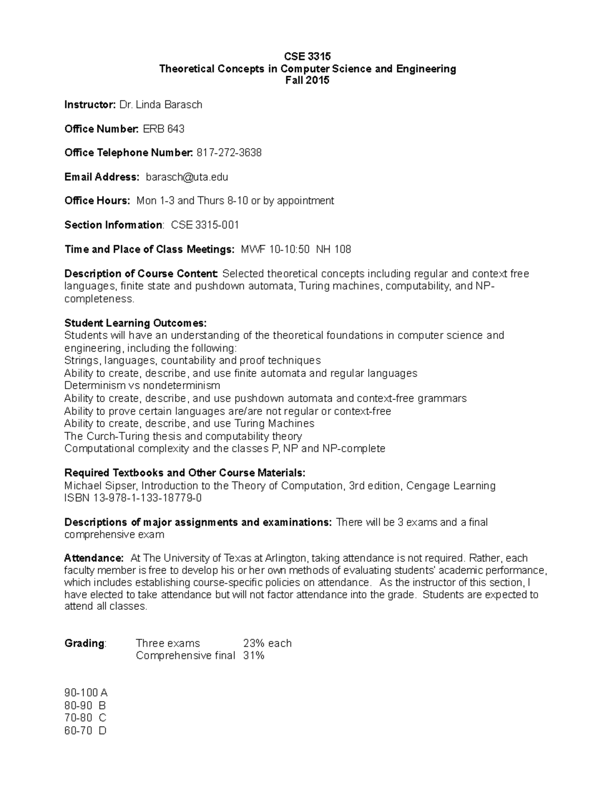3315 syllabus fall 2015 MWF - CSE 3315 Theoretical Concepts in Computer ...