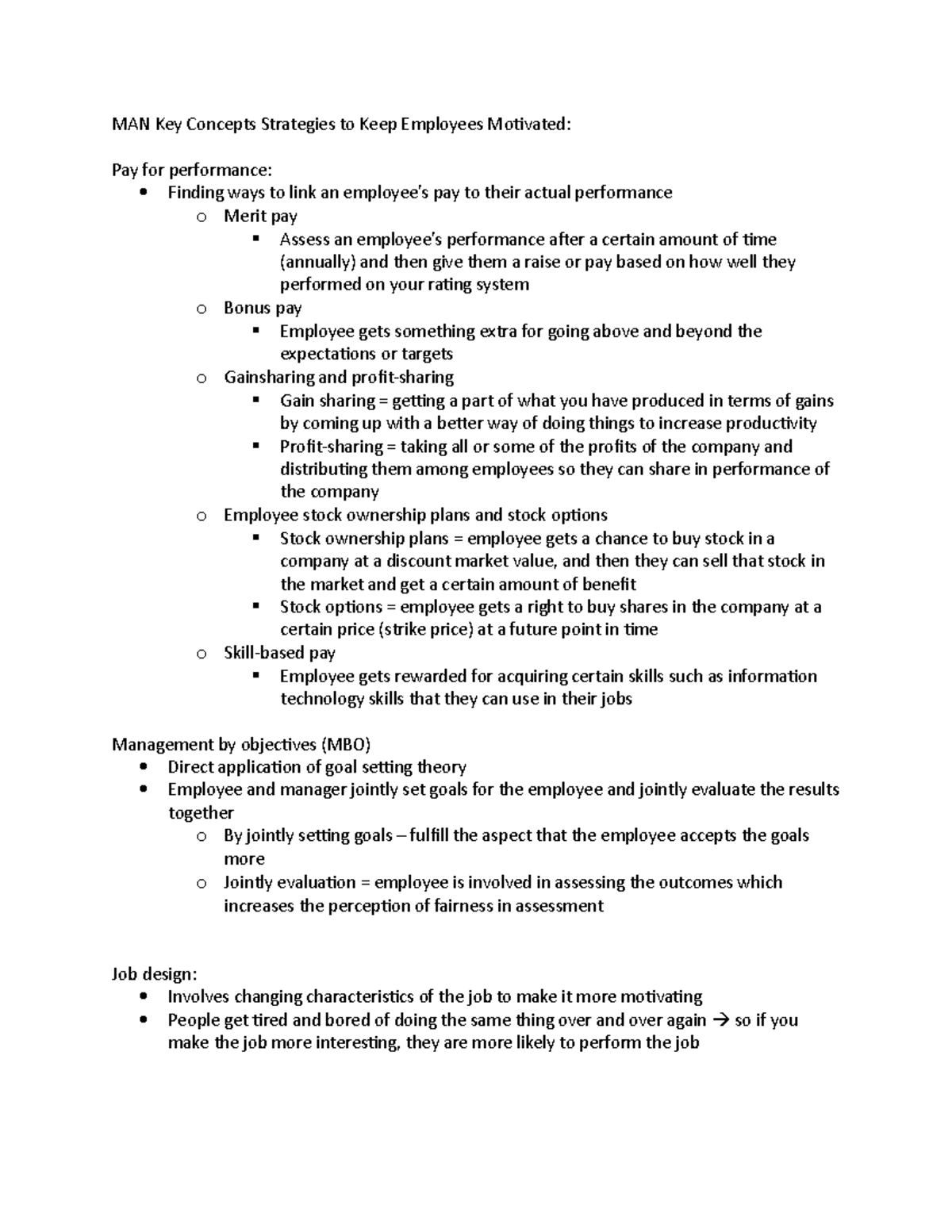 MAN Key Concepts Strategies to Keep Employees Motivated - Studocu