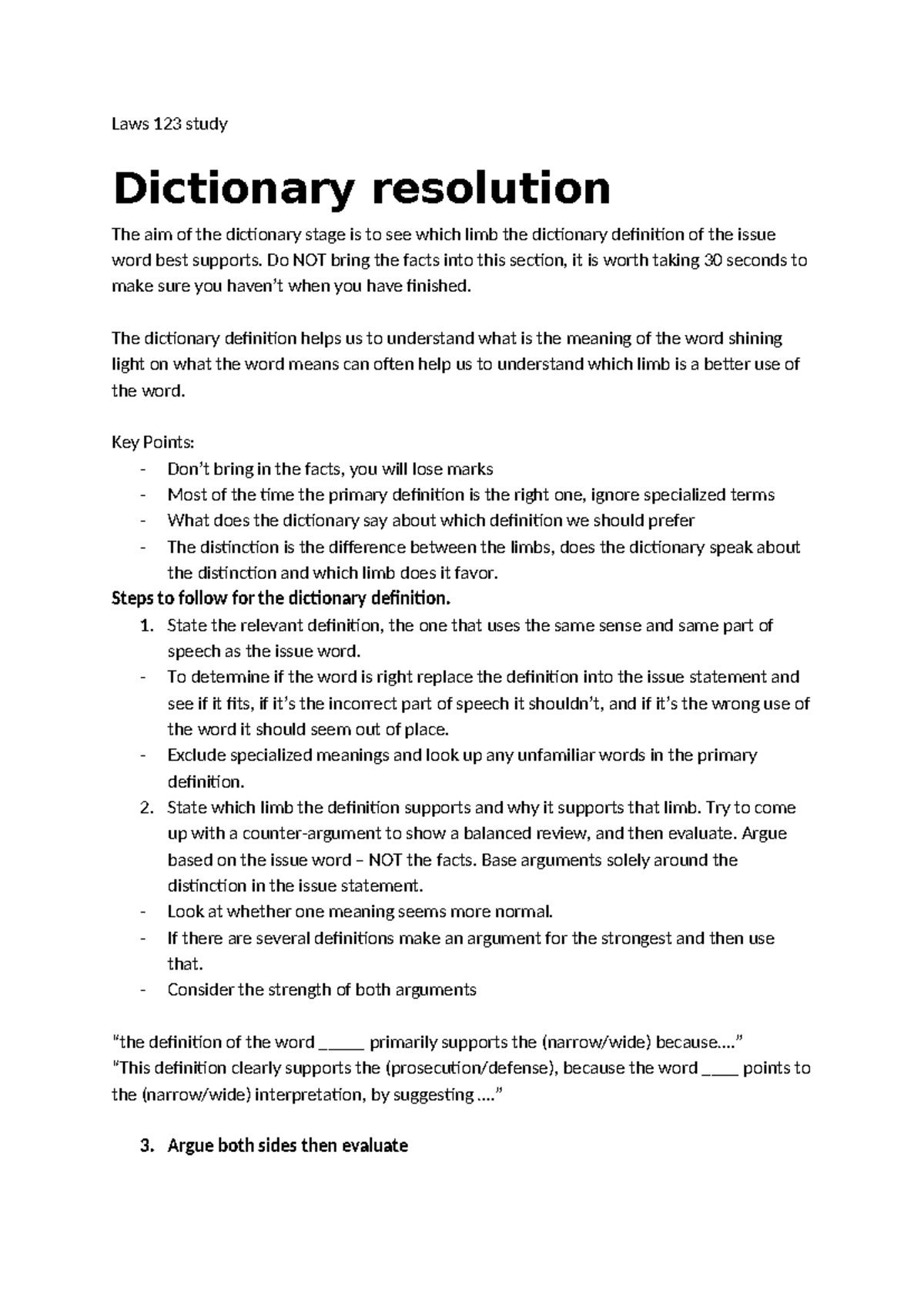 123 cheat sheet Summary Introduction to Statute Law Laws 123 study Dictionary resolution The