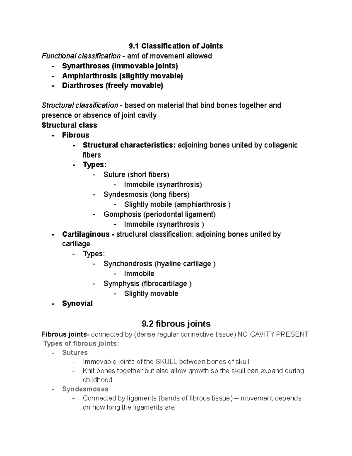 Anatomy ch 9 -2 - ch 9 - 9 Classification of Joints Functional ...