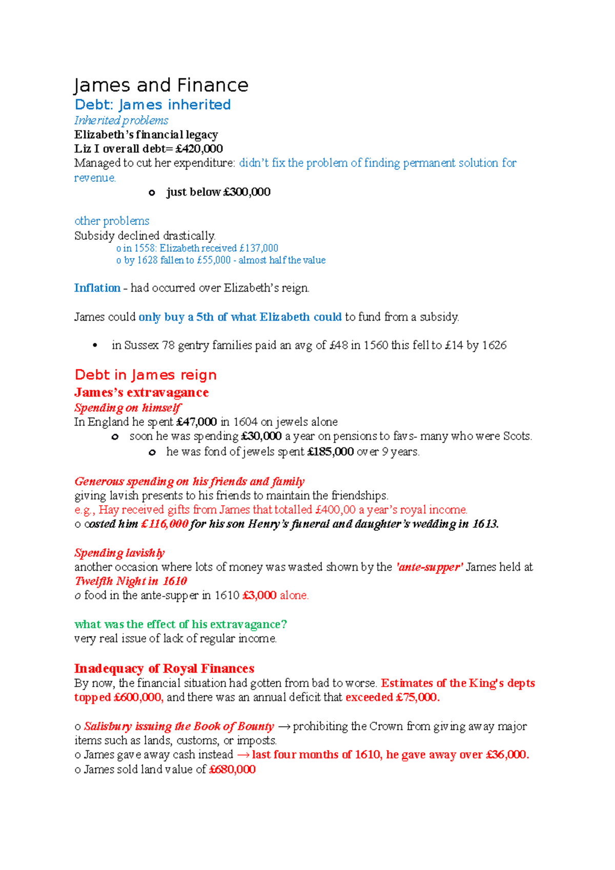 Finance poster - summary of class notes and extra notes - James and ...