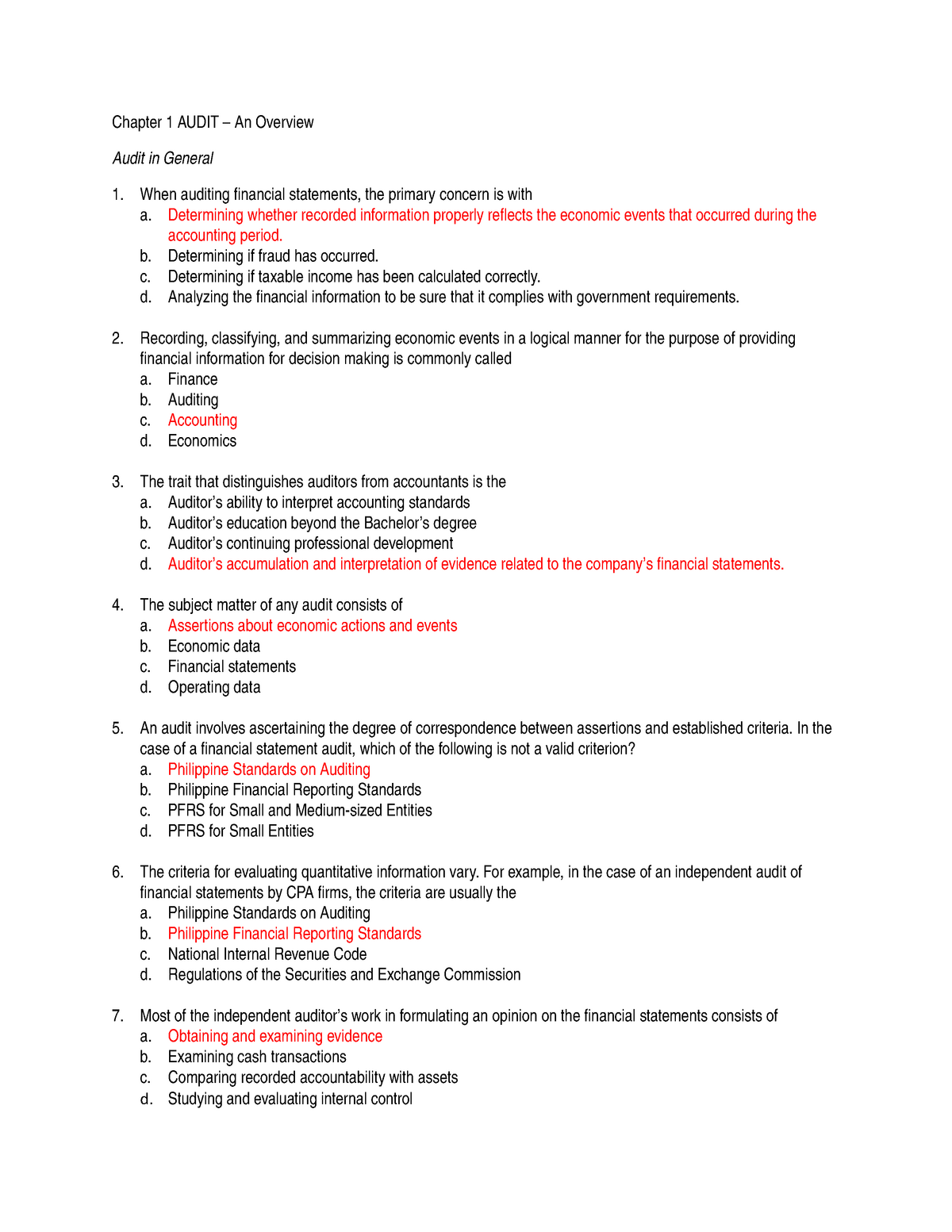 Auditing Theory Chapter 1 Part 1 - Chapter 1 AUDIT – An Overview Audit ...