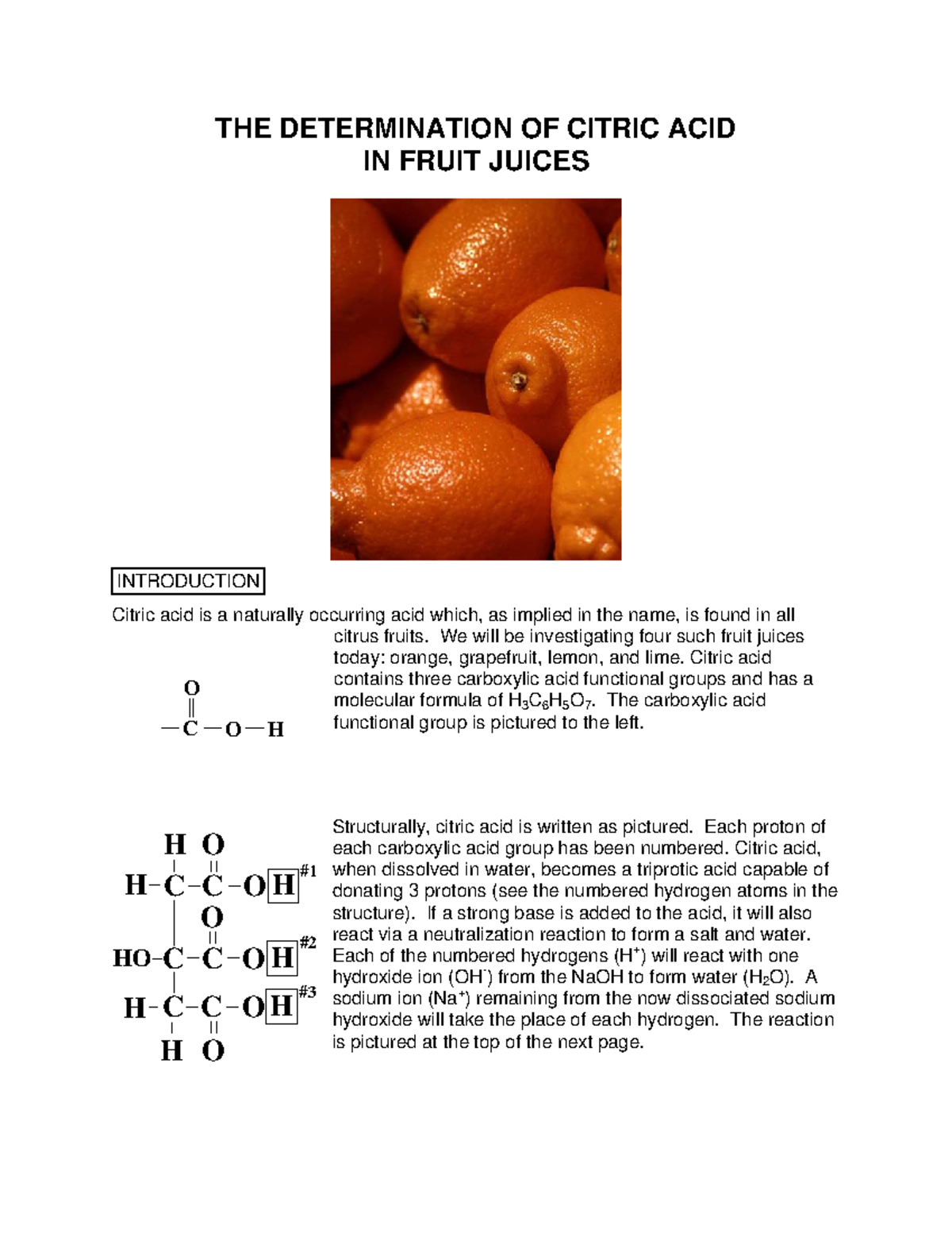 THE Determination OF Citric ACID THE DETERMINATION OF CITRIC ACID IN