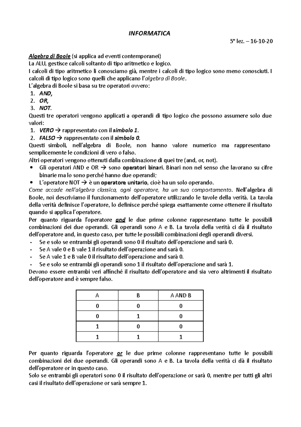 5° lez. 16-10-20 - Sbobine delle lezioni complete di informatica con il ...