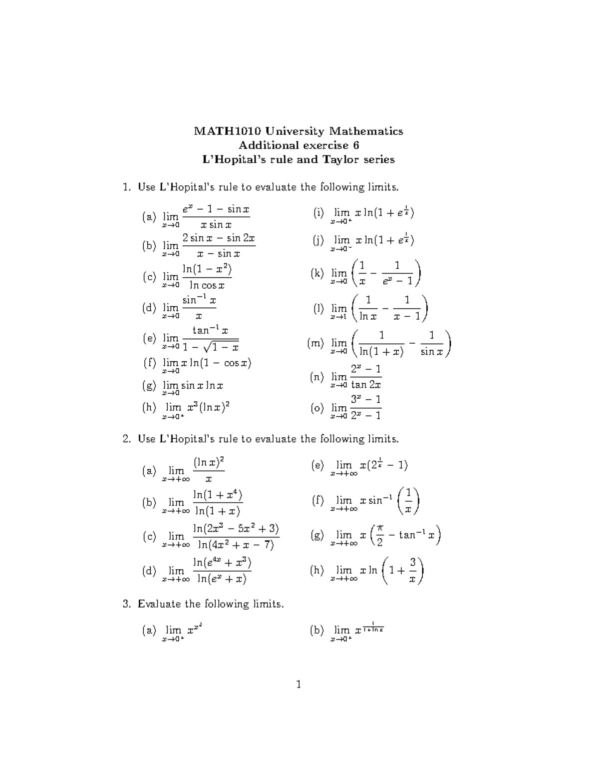 Additional Exercise 6 - 1213213213213123 - MATH1010 University ...