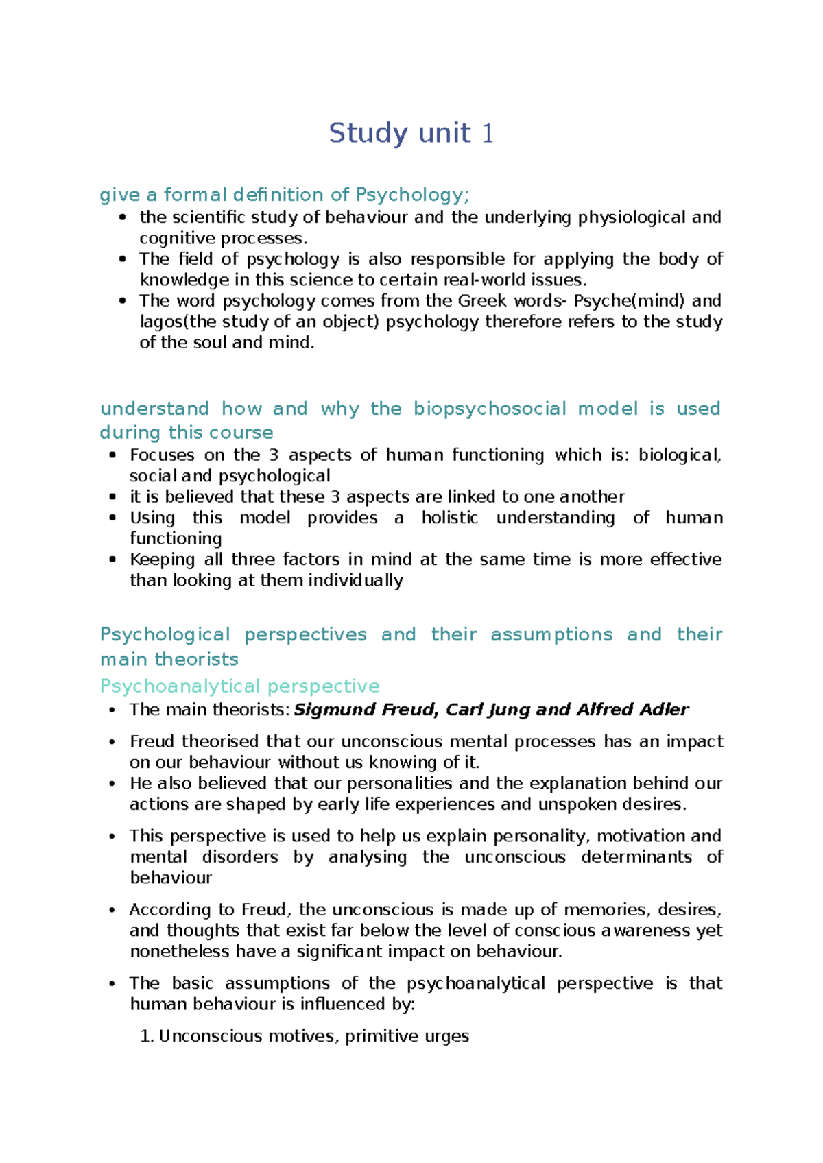 Study unit 1 - Summary Introduction To Psychology 12 - Study unit 1 ...