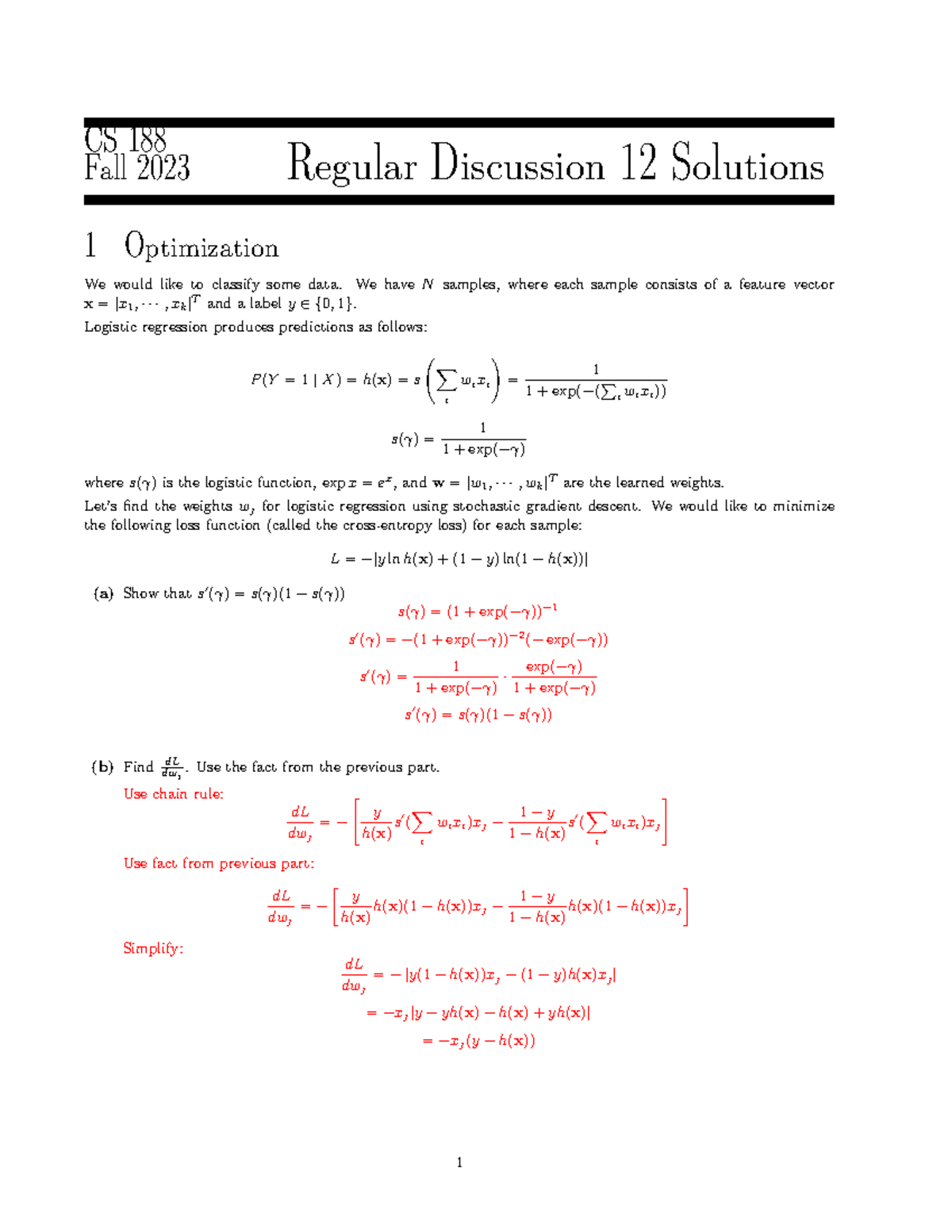 Disc12regularsols discussion sol CS 188 Fall 2023 Regular