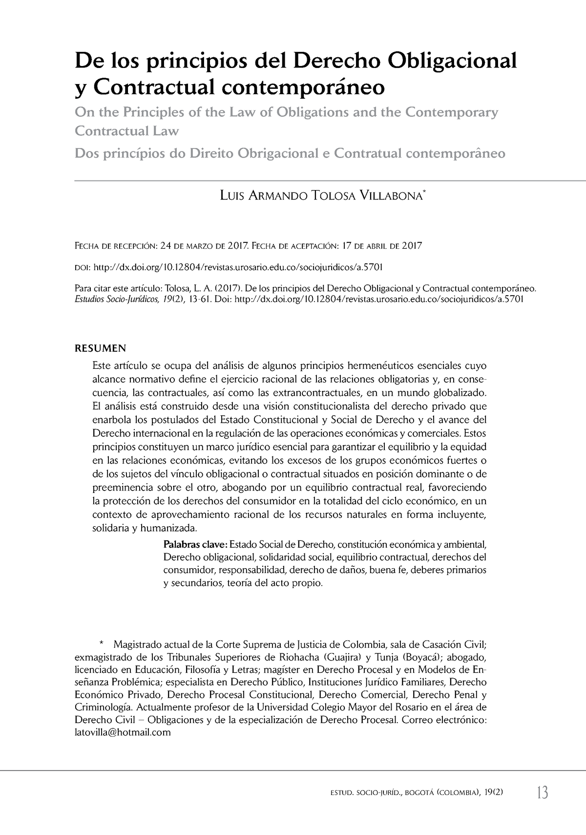 De Los Principios Del Derecho Obligacional Y Contractual Contemporaneo ...