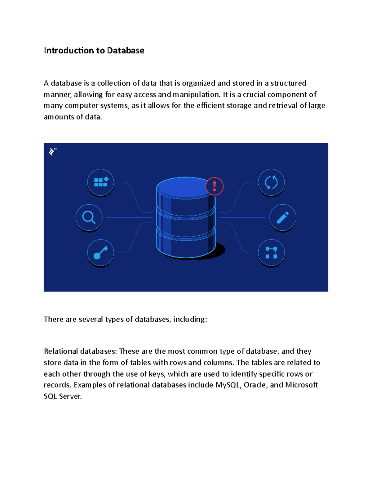 Introduction to Database - It is a crucial component of many computer ...