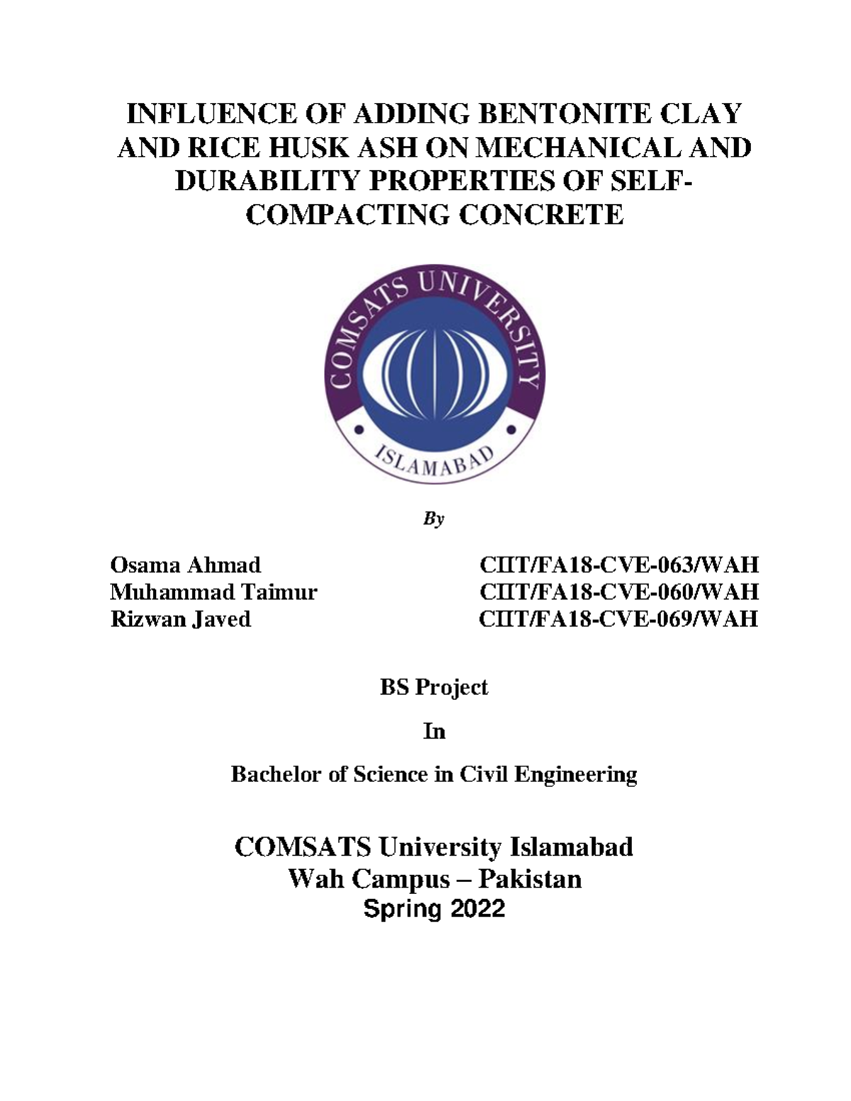 Thesis Osama - INFLUENCE OF ADDING BENTONITE CLAY AND RICE HUSK ASH ON ...