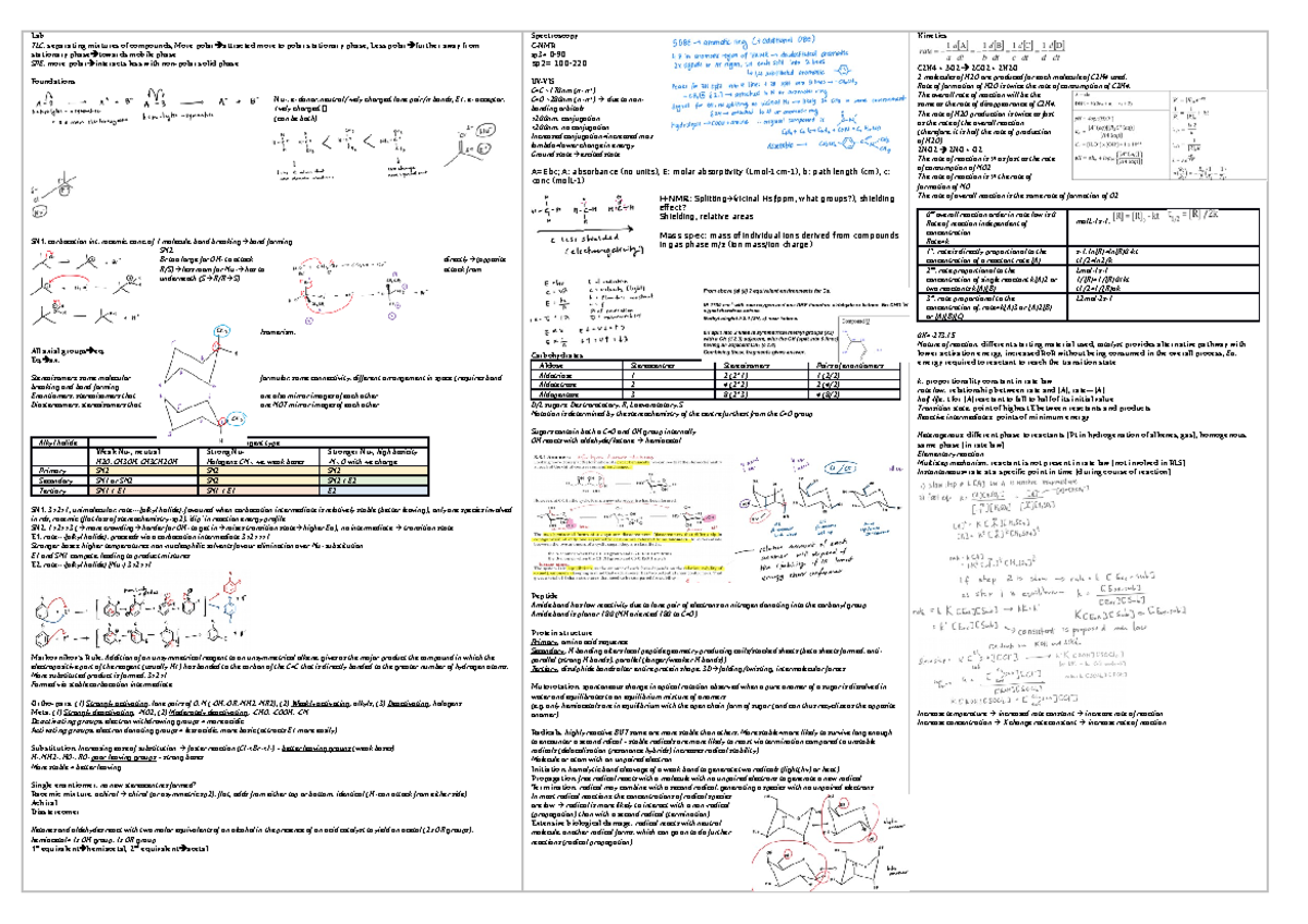 CHEM110 Generic Summary (Cheat Sheet) - Lab TLC : Separating Mixtures ...