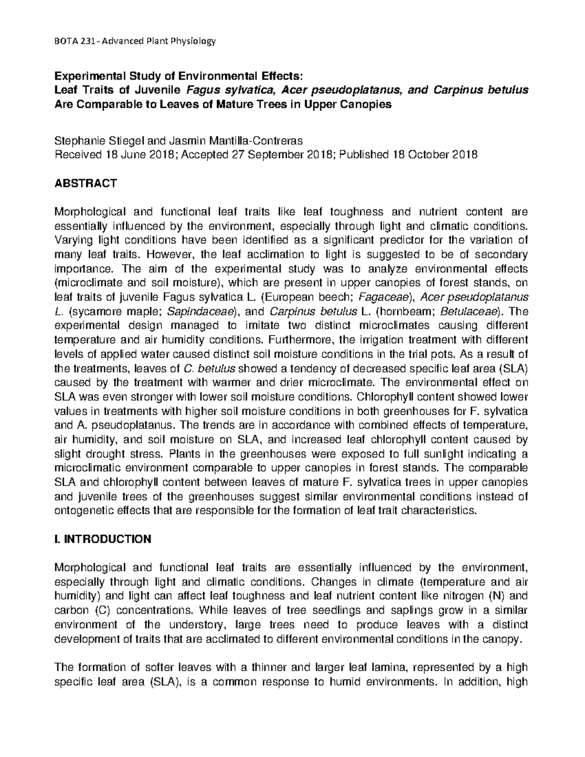 Experimental Study of Environmental Effects - Varying light conditions ...