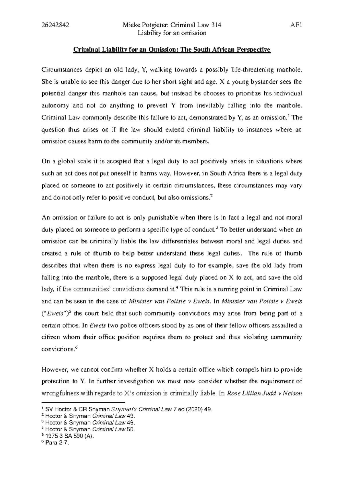 Criminal Law AF1 Complete - Liability for an omission Criminal ...