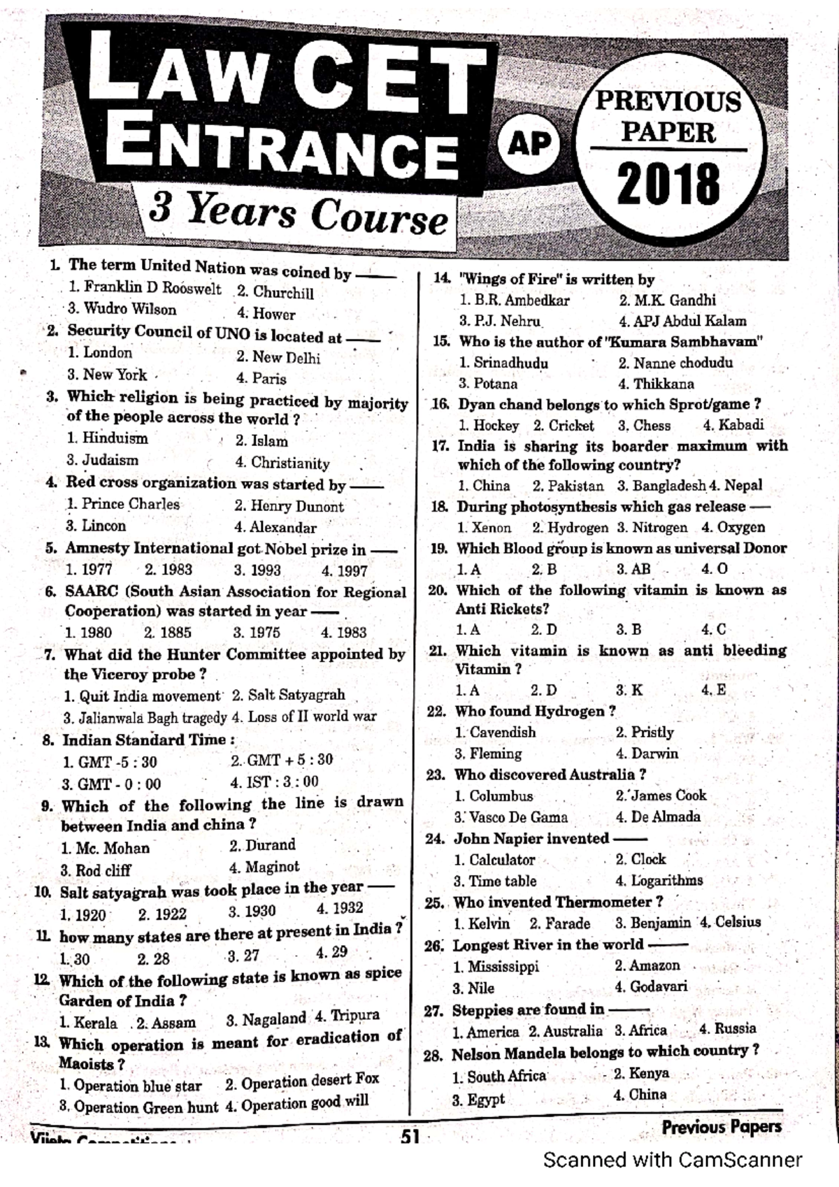 3 years AP 2018 - Model Papers - Bachelour of Law - Studocu