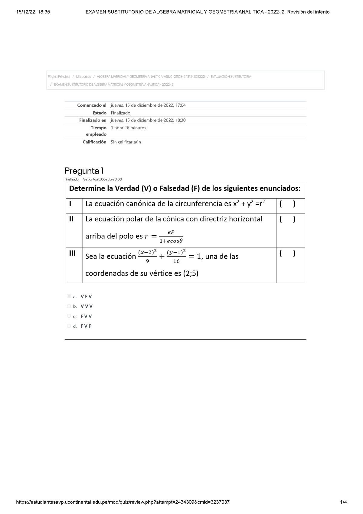 Examen Sustitutorio DE Algebra Matricial Y Geometria Analitica - 2022 ...