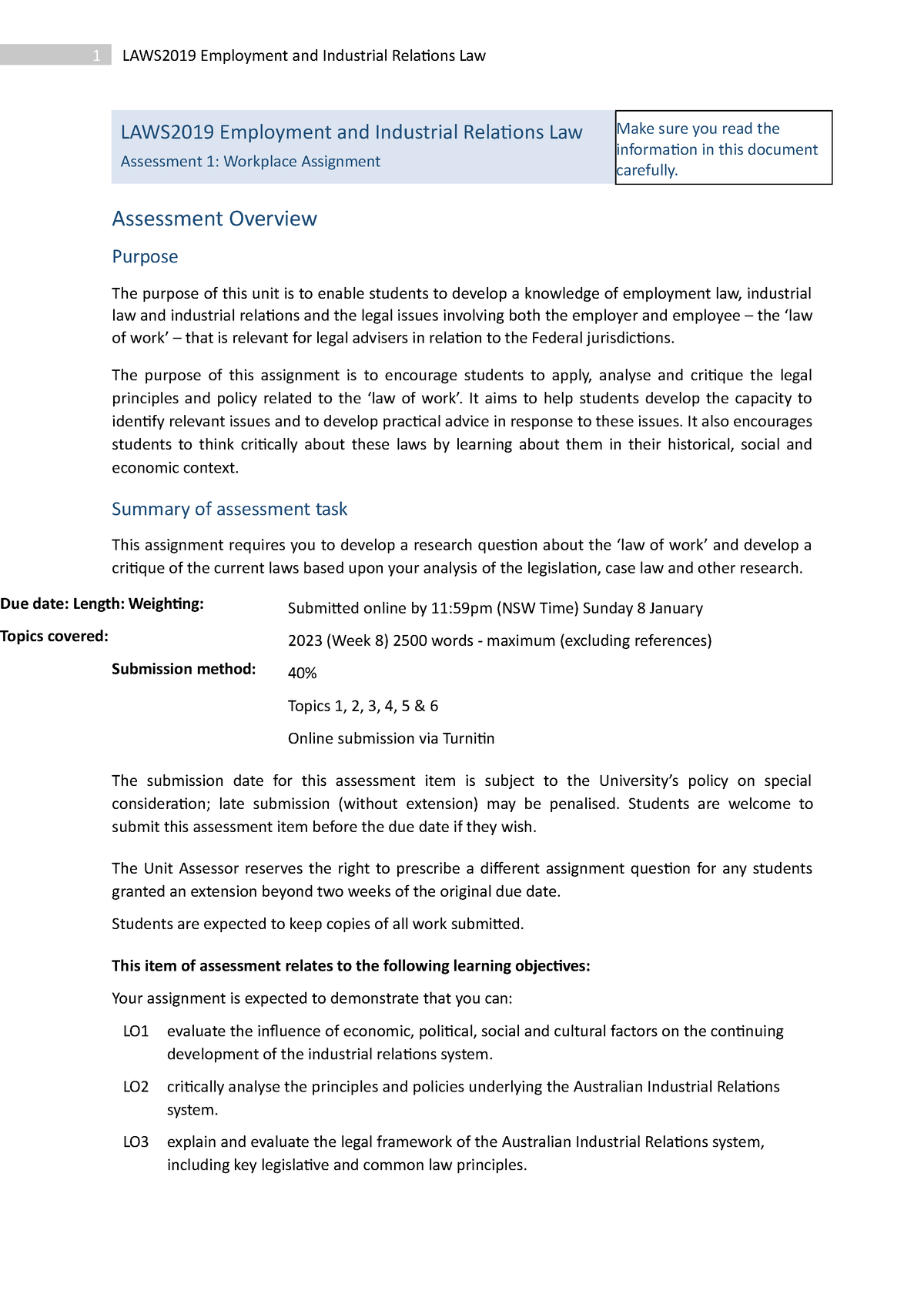 employment and industrial law assignment