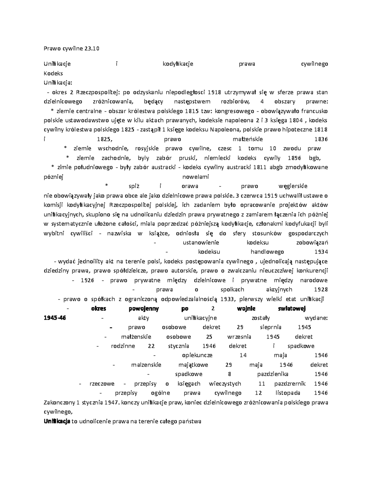 kodyfikacja i unifikacja - Prawo cywilne 23. Unifikacje i kodyfikacje