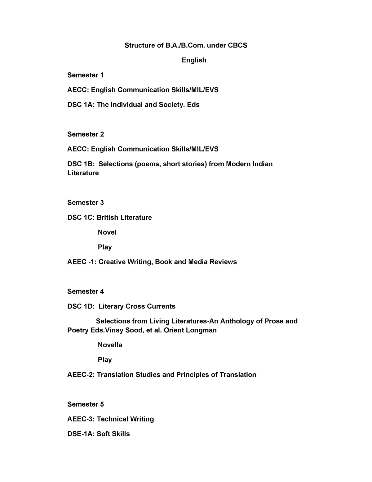 English Lecture And Communication - Structure Of B.A./B. Under CBCS ...