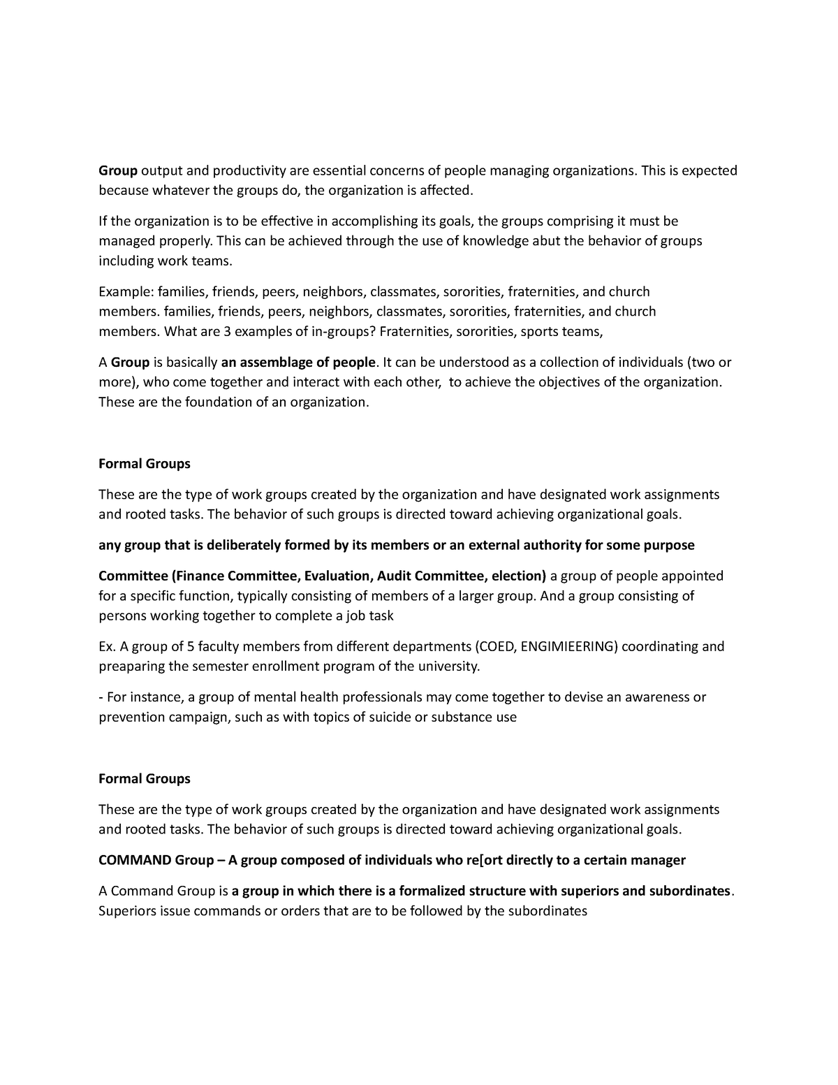 Notes Chapter 7 Work Teams and Group - Group output and productivity ...