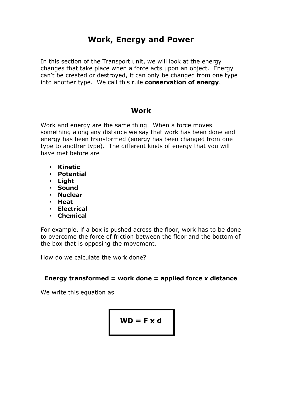 case study questions on work energy and power