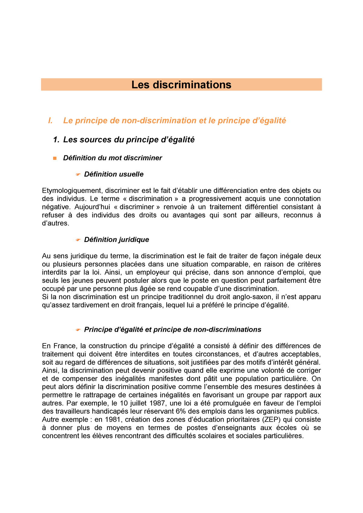 Les Discriminations Johanna Dagorn - Les Discriminations I. Le Principe ...