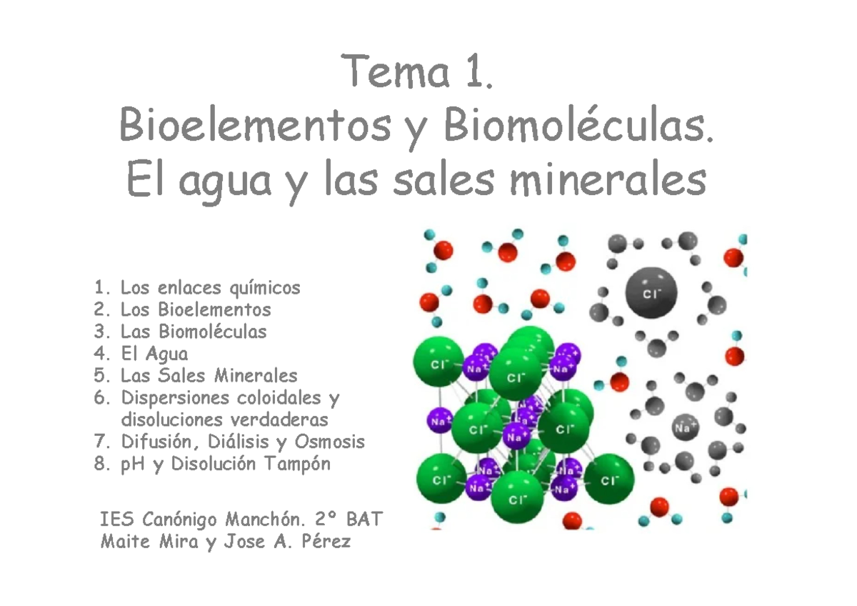 1. Bioelementos y biomoléculas, agua y sales minerales Final - Tema 1 ...