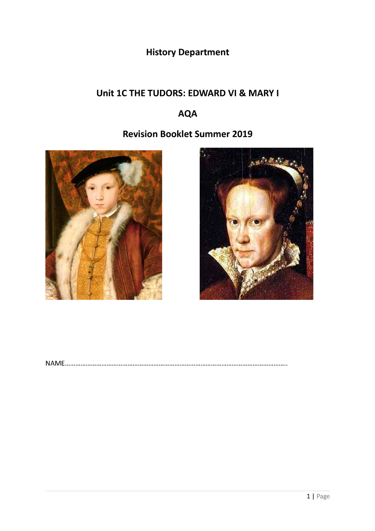 Edward and mary revision booklet 2019 History Department Unit 1C