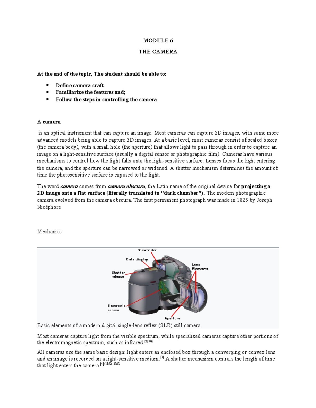 Module-6-video-production -gunan - MODULE 6 THE CAMERA At the end of ...