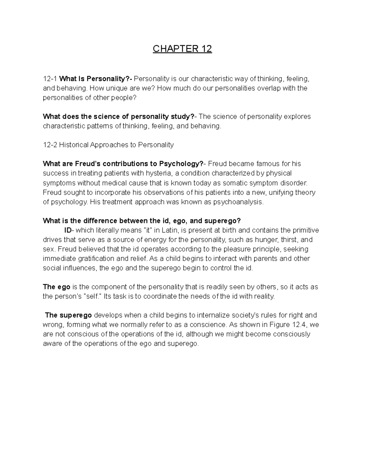 Chapter 12 notes CHAPTER 12 121 What Is Personality? Personality is