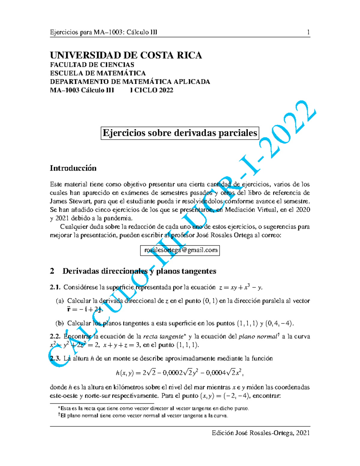 Calculadora Ecuacion De La Recta Tangente Lista-02 práctica de cálculo 3 primer examen - C ALCULOÂ -III-UCR-I-  UNIVERSIDAD DE COSTA RICA - StuDocu