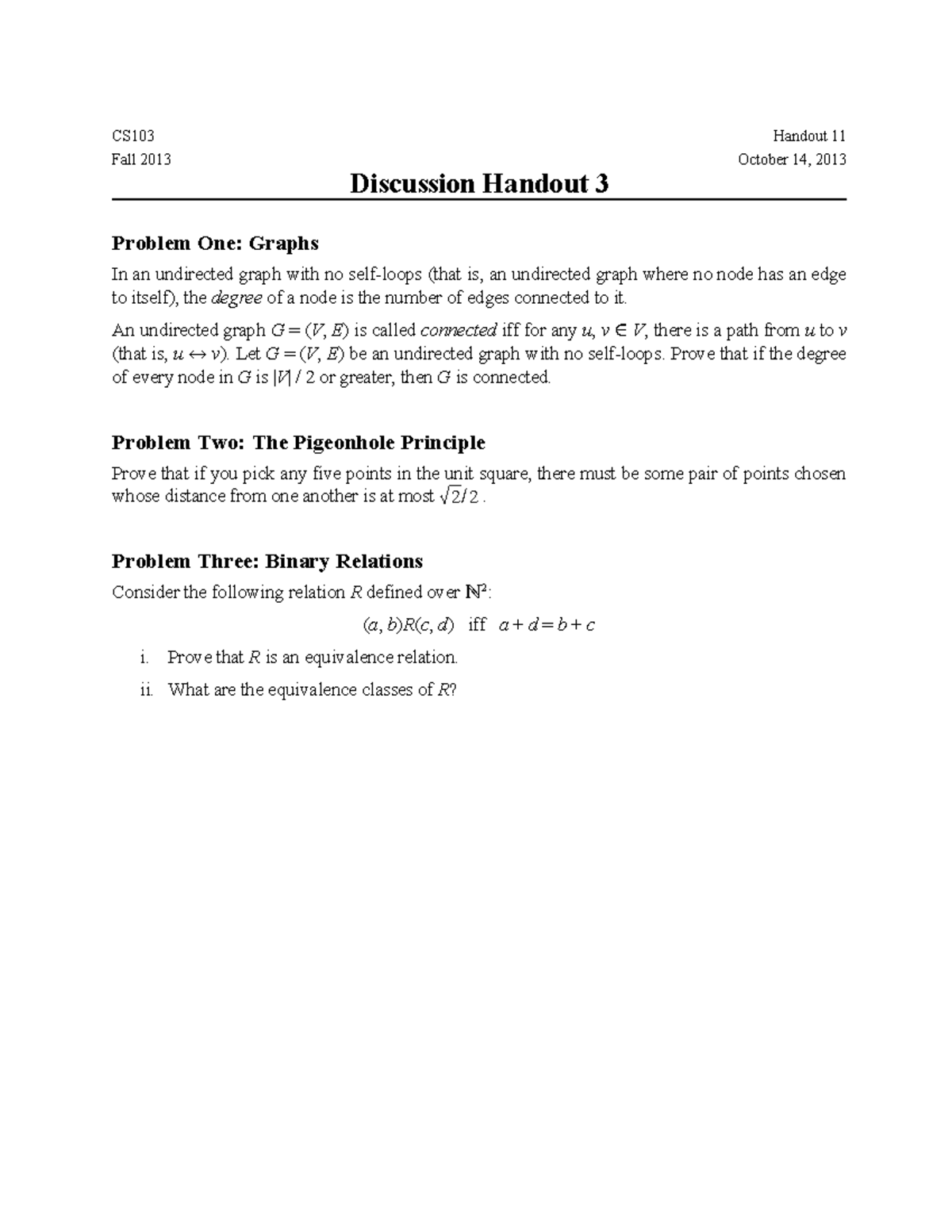 110 Discussion Problems 3 - CS103 Handout 11 Fall 2013 October 14, 2013 ...