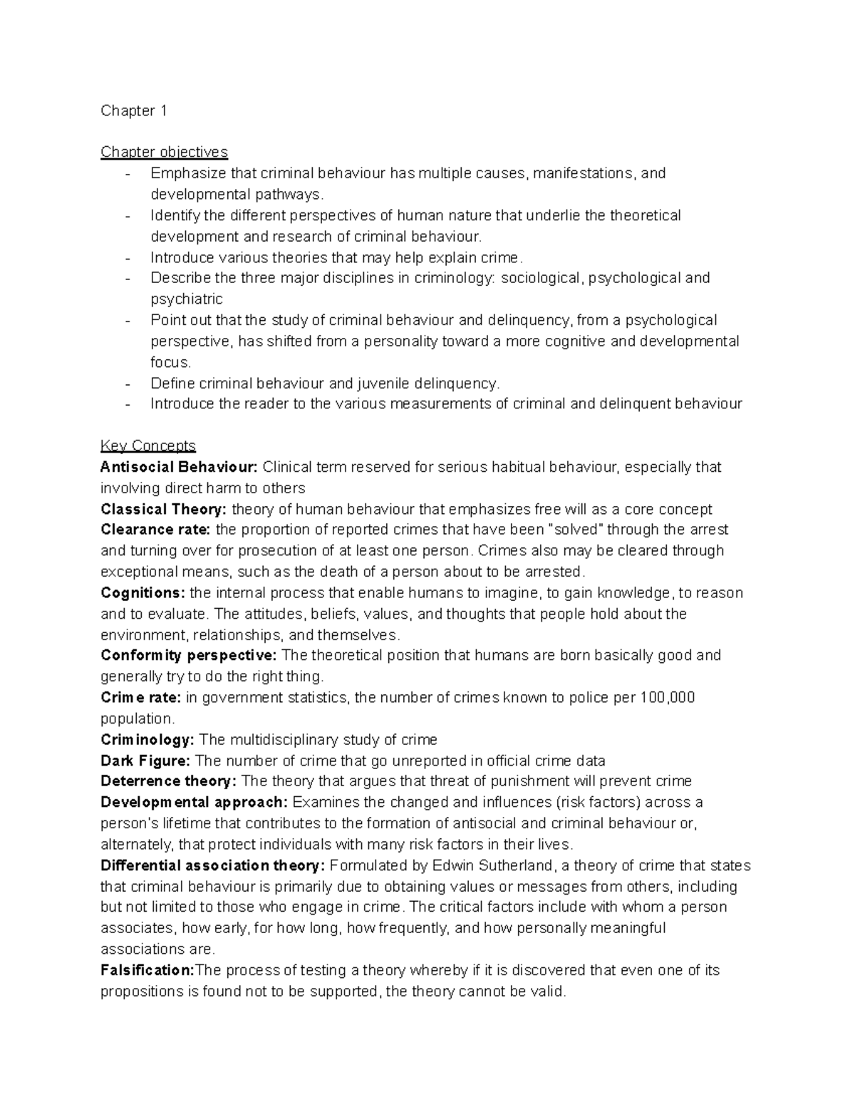 Crim 2251 Notes - Chapter 1 Chapter objectives - Emphasize that ...