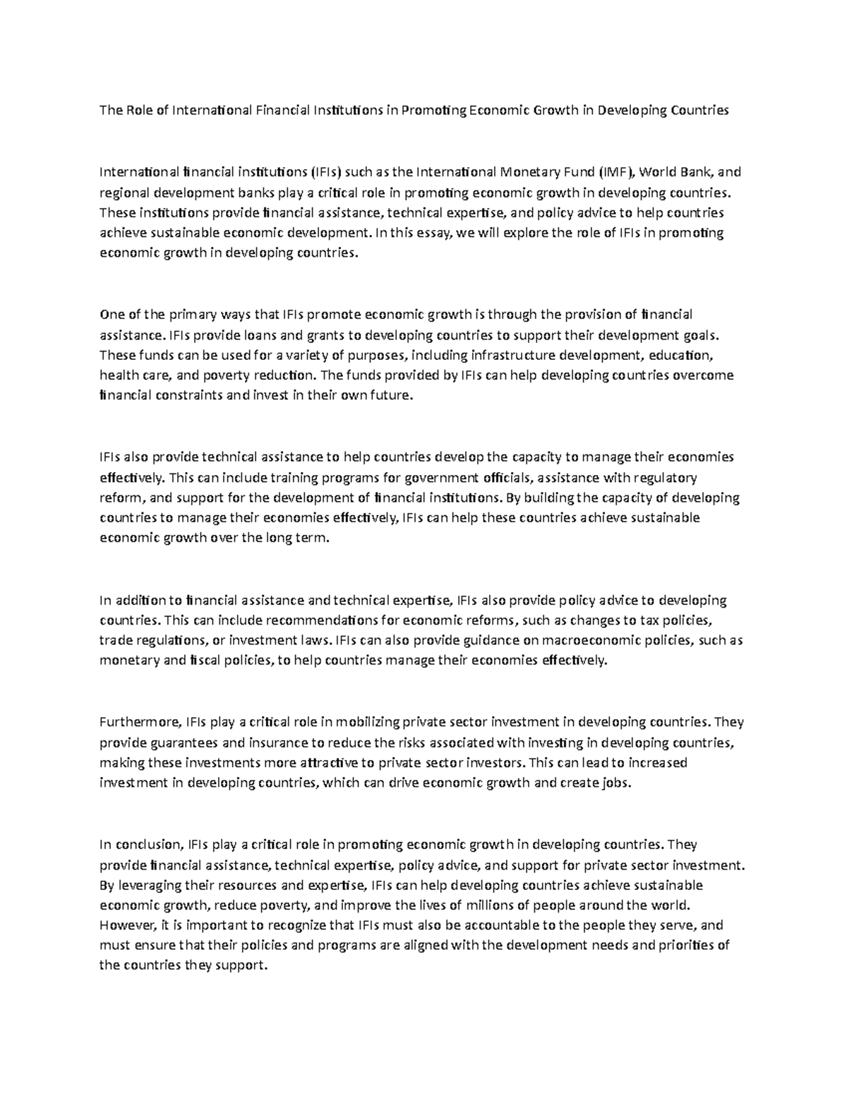 The Role of International Financial Institutions in Promoting Economic ...